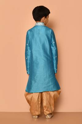 Blue embroidered art silk boys-dhoti-kurta 2