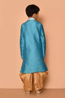 Blue embroidered art silk boys-dhoti-kurta