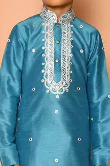 Blue embroidered art silk boys-dhoti-kurta