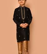 Black embroidered art silk boys-kurta-pyjama