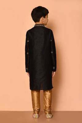 Black embroidered art silk boys-kurta-pyjama 2