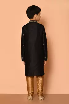 Black embroidered art silk boys-kurta-pyjama