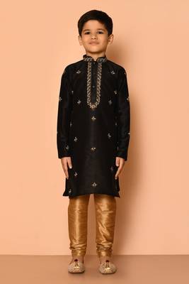 Black embroidered art silk boys-kurta-pyjama 4