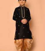 Black embroidered art silk boys-dhoti-kurta