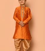 Orange embroidered art silk boys-dhoti-kurta
