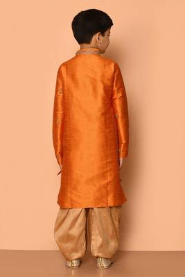 Orange embroidered art silk boys-dhoti-kurta 2