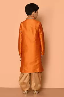 Orange embroidered art silk boys-dhoti-kurta