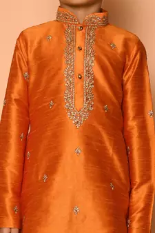 Orange embroidered art silk boys-dhoti-kurta