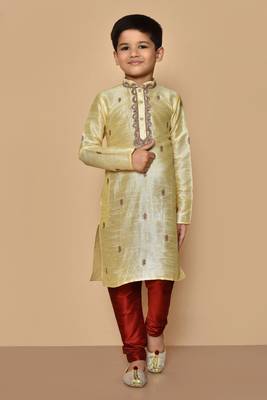 Fawn embroidered art silk boys-kurta-pyjama 1