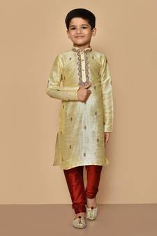 Fawn embroidered art silk boys-kurta-pyjama