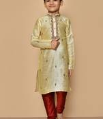 Fawn embroidered art silk boys-kurta-pyjama