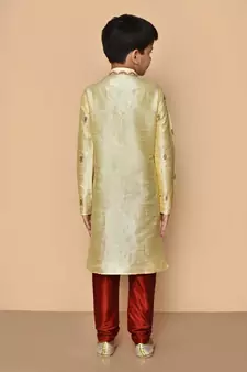 Fawn embroidered art silk boys-kurta-pyjama