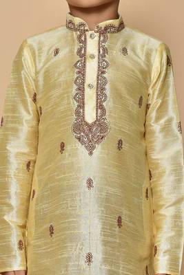 Fawn embroidered art silk boys-kurta-pyjama 3