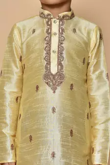 Fawn embroidered art silk boys-kurta-pyjama