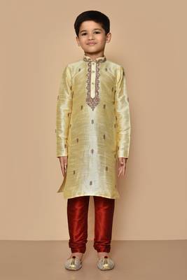 Fawn embroidered art silk boys-kurta-pyjama 4