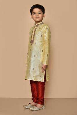 Fawn embroidered art silk boys-kurta-pyjama 5