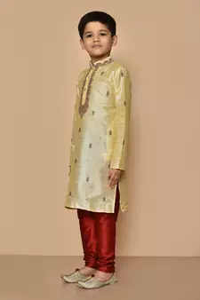 Fawn embroidered art silk boys-kurta-pyjama