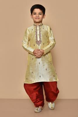 Fawn embroidered art silk boys-dhoti-kurta 1
