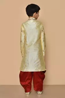 Fawn embroidered art silk boys-dhoti-kurta