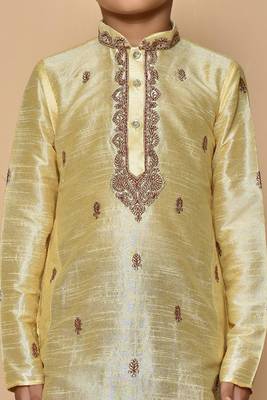 Fawn embroidered art silk boys-dhoti-kurta 3