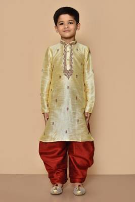 Fawn embroidered art silk boys-dhoti-kurta 4