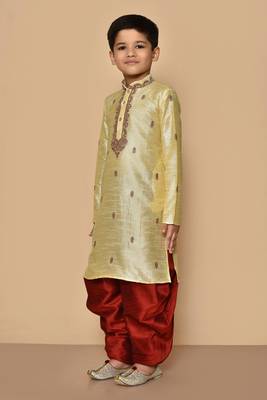 Fawn embroidered art silk boys-dhoti-kurta 5