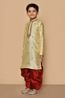 Fawn embroidered art silk boys-dhoti-kurta