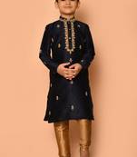 Black embroidered art silk boys-kurta-pyjama