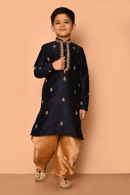 Black embroidered art silk boys-dhoti-kurta 1