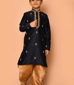 Black embroidered art silk boys-dhoti-kurta