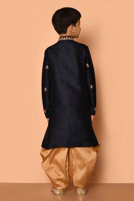 Black embroidered art silk boys-dhoti-kurta 2