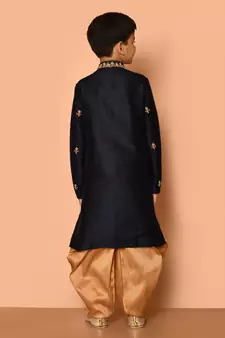 Black embroidered art silk boys-dhoti-kurta