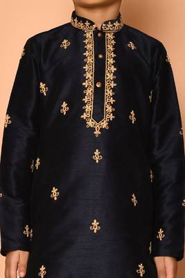 Black embroidered art silk boys-dhoti-kurta 3