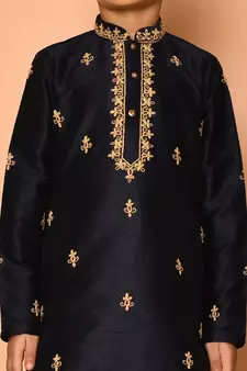 Black embroidered art silk boys-dhoti-kurta