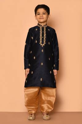 Black embroidered art silk boys-dhoti-kurta 4