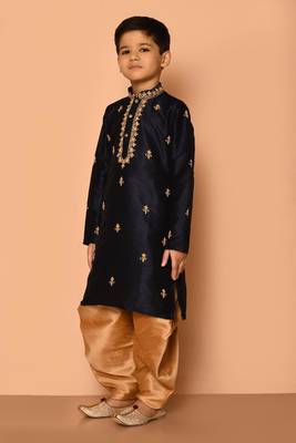 Black embroidered art silk boys-dhoti-kurta 5