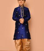 Blue embroidered art silk boys-dhoti-kurta