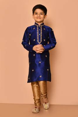 Blue embroidered art silk boys-kurta-pyjama 1