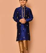 Blue embroidered art silk boys-kurta-pyjama