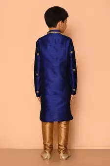 Blue embroidered art silk boys-kurta-pyjama