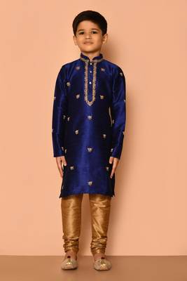 Blue embroidered art silk boys-kurta-pyjama 4