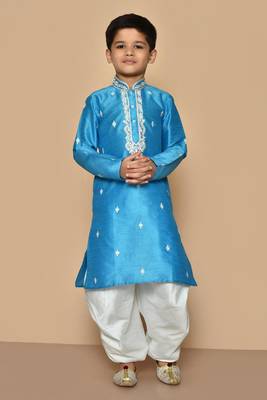 Blue embroidered art silk boys-dhoti-kurta 1