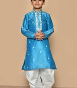 Blue embroidered art silk boys-dhoti-kurta