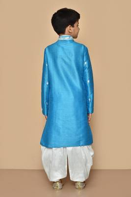 Blue embroidered art silk boys-dhoti-kurta 2