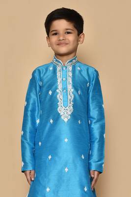 Blue embroidered art silk boys-dhoti-kurta 3