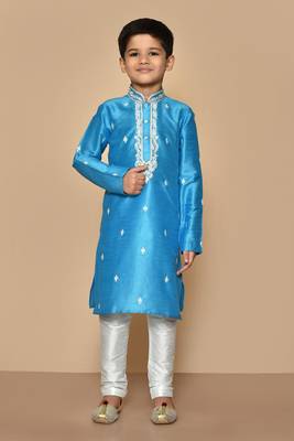 Blue embroidered art silk boys-kurta-pyjama 1