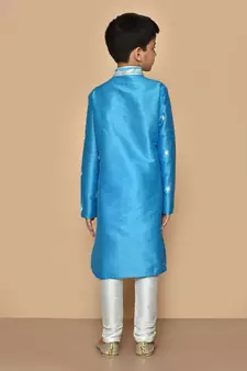 Blue embroidered art silk boys-kurta-pyjama