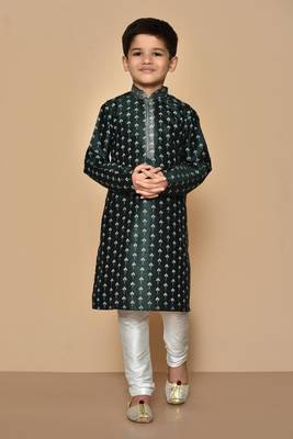 Green printed art silk boys-kurta-pyjama 1