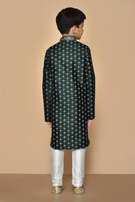 Green printed art silk boys-kurta-pyjama 2