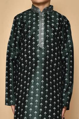 Green printed art silk boys-kurta-pyjama 3